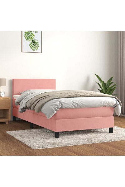 Concept Pat box spring cu saltea, roz, 80x200 cm, catifea
