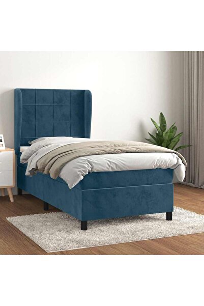 Concept Pat box spring cu saltea, albastru închis, 90x190 cm, catifea