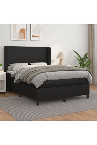 Concept Pat box spring cu saltea, negru, 140x190 cm, piele ecologică