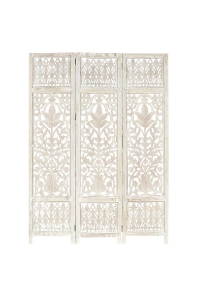 Concept Paravan cameră sculptat manual 3 panouri alb 120x165 cm mango