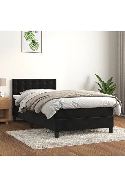 Concept Pat box spring cu saltea, negru, 90x200 cm, catifea