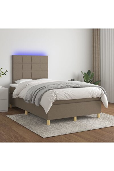 Concept Pat cu arcuri, saltea și LED, gri taupe, 120x200 cm, textil