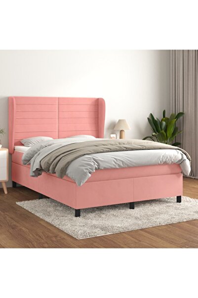 Concept Pat box spring cu saltea, roz, 140x190 cm, catifea