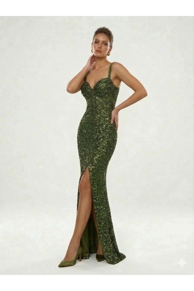Fimka Sequined Strap Evening Dress 58035