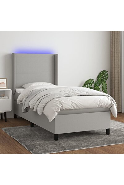 Concept Κρεβάτι με ελατήρια, στρώμα και LED, ανοιχτό γκρι, 90x190 cm, ύφασμα