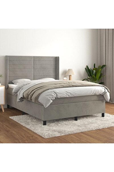 Concept Pat box spring cu saltea, gri deschis, 140x190 cm, catifea