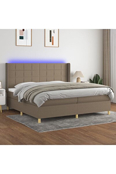 Concept Κρεβάτι με ελατήρια, στρώμα και LED, γκρι-μπεζ, 200x200 cm, ύφασμα