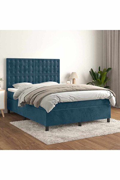 Concept Pat box spring cu saltea, albastru închis, 140x190 cm, catifea