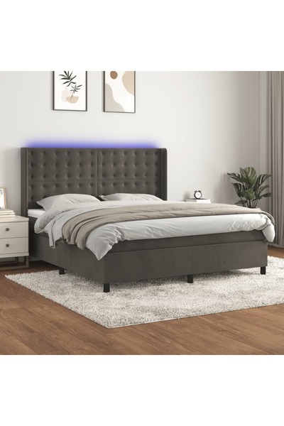 Concept Pat cu arcuri, saltea și LED, gri închis, 160x200 cm, catifea