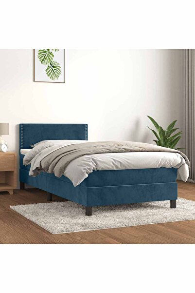 Concept Pat box spring cu saltea, albastru închis, 100x200 cm, catifea