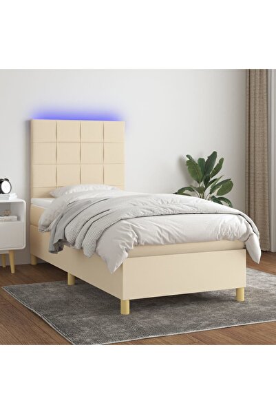 Concept Κρεβάτι με ελατήρια, στρώμα και LED, κρεμ, 100x200 cm, ύφασμα