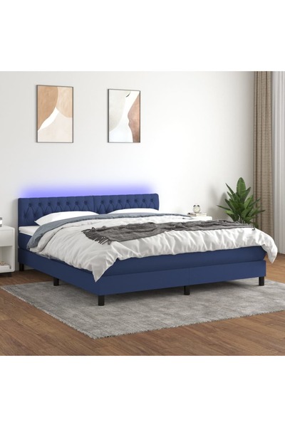 Concept Κρεβάτι με ελατήρια, στρώμα και LED, μπλε, 180x200 cm, ύφασμα