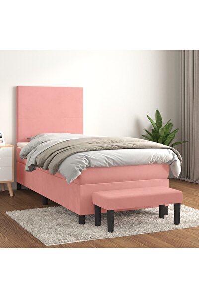 Concept Pat box spring cu saltea, roz, 90x190 cm, catifea