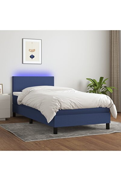 Concept Pat cu arcuri, saltea și LED, albastru, 90x190 cm, textil
