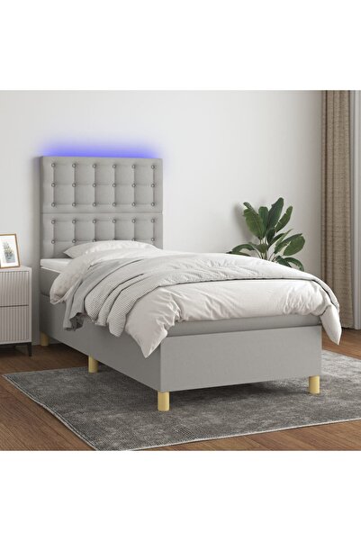 Concept Pat cu arcuri, saltea și LED, gri deschis, 90x200 cm, textil