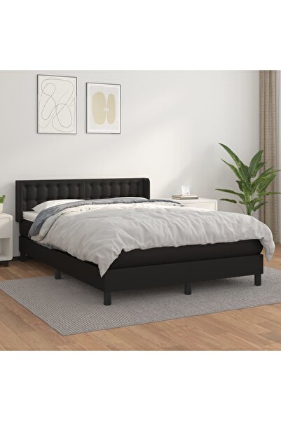 Concept Pat box spring cu saltea, negru, 140x200 cm, piele ecologică