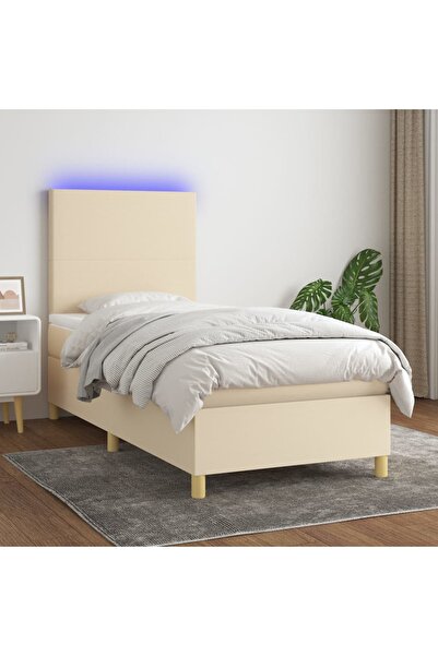 Concept Pat cu arcuri, saltea și LED, crem, 80x200 cm, textil