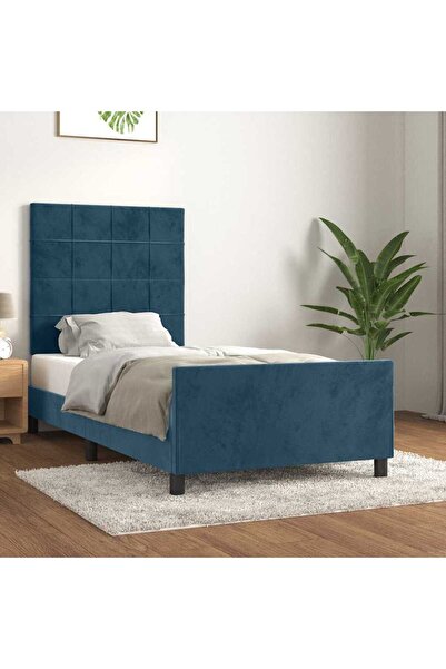 Concept Cadru de pat cu tăblie, albastru închis, 90x200 cm, catifea