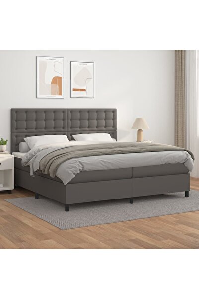Concept Pat box spring cu saltea, gri, 200x200 cm, piele ecologică