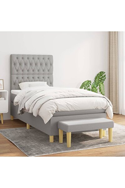 Concept Pat box spring cu saltea, gri deschis, 90x190 cm, textil