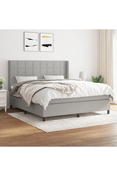 Concept Κρεβάτι Continental με στρώμα, ανοιχτό γκρι, 160x200 cm, ύφασμα