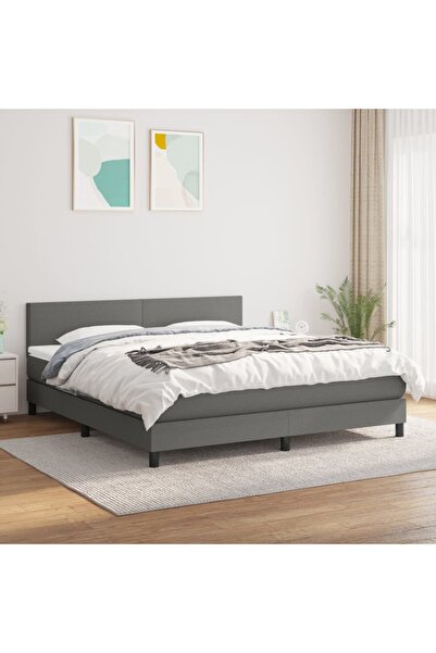 Concept Pat continental cu saltea, gri închis, 160x200 cm, țesătură