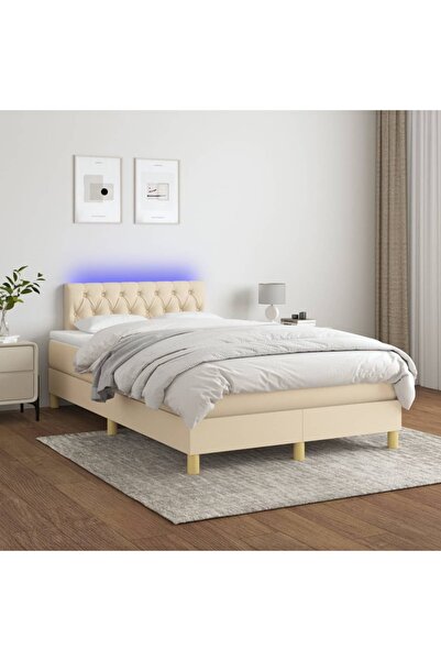 Concept Κρεβάτι με ελατήρια, στρώμα και LED, κρεμ, 120x200 cm, ύφασμα
