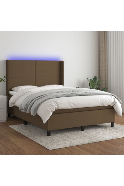 Concept Pat cu arcuri, saltea și LED, maro închis, 140x200 cm, textil