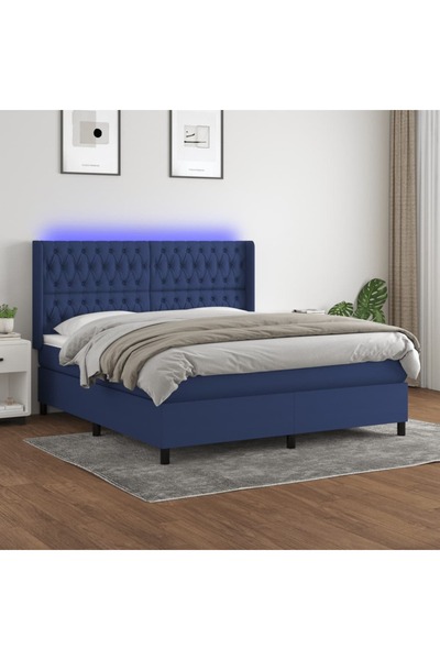 Concept Κρεβάτι με ελατήρια, στρώμα και LED, μπλε, 180x200 cm, ύφασμα