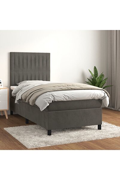 Concept Pat box spring cu saltea, gri închis, 90x200 cm, catifea