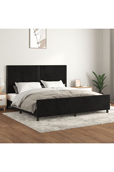 Concept Σκελετός κρεβατιού με κεφαλάρι, μαύρο, 200x200 εκ., Βελούδο