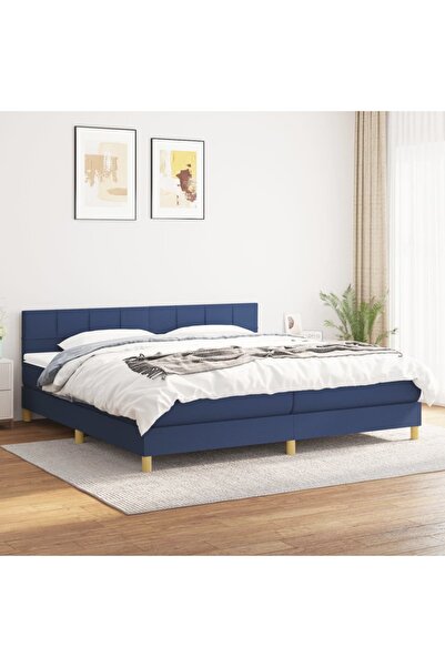 Concept Pat box spring cu saltea, albastru, 200x200 cm, textil
