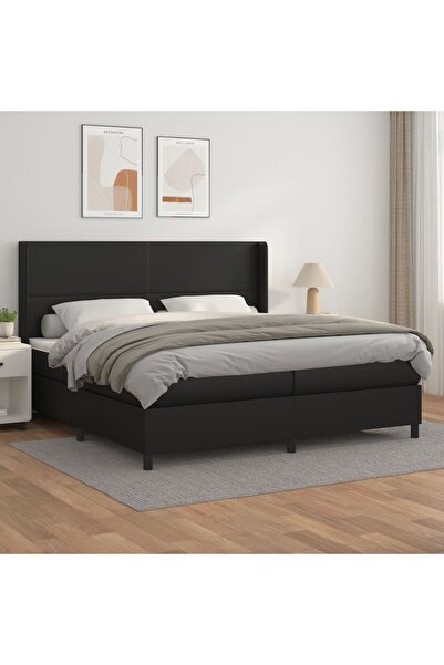Concept Pat box spring cu saltea, negru, 200x200 cm, piele ecologică