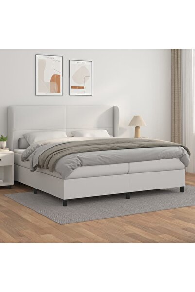 Concept Pat box spring cu saltea, alb, 200x200 cm, piele ecologică