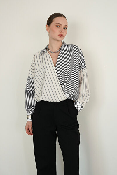 ASEDE Striped Pat Patchwork Pli̇n Premium Shirt