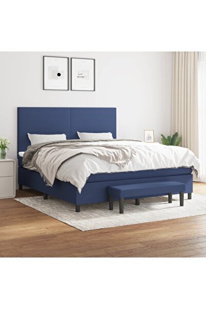 Concept Pat continental cu saltea, albastru, 160x200cm, material textil