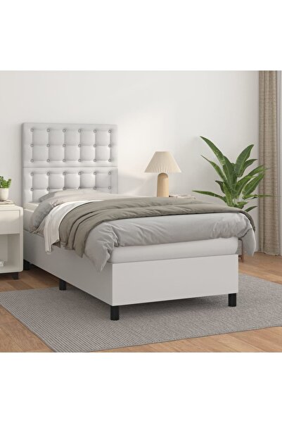 Concept Pat box spring cu saltea, alb, 90x200 cm, piele ecologică