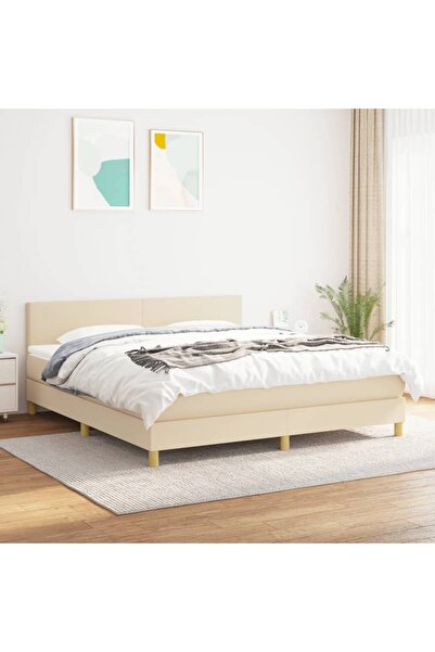Concept Pat box spring cu saltea, crem, 160x200 cm, material textil
