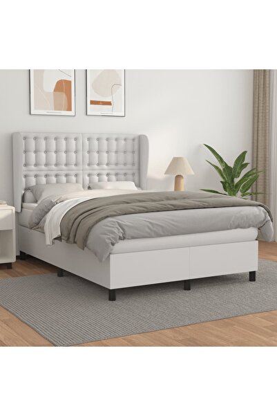 Concept Pat box spring cu saltea, alb, 140x190 cm, piele ecologică