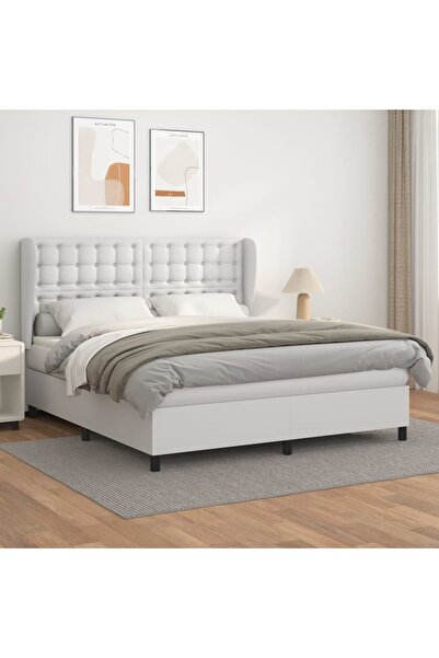 Concept Pat box spring cu saltea, alb, 180x200 cm, piele ecologică