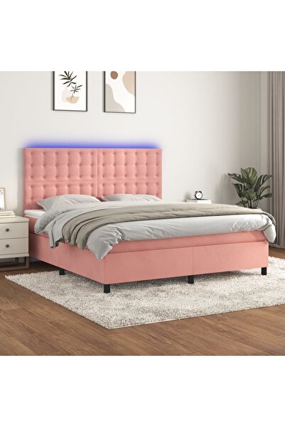 Concept Κρεβάτι με ελατήρια, στρώμα & LED, ροζ, 180x200 cm, Βελούδο