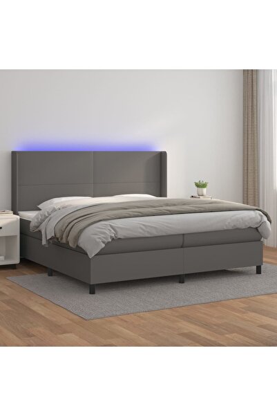 Concept Pat cu arcuri, saltea, gri, 200x200 cm, piele ecologică