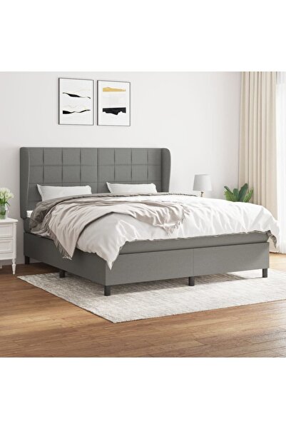 Concept Κρεβάτι Continental με στρώμα, σκούρο γκρι, 160x200 cm, ύφασμα