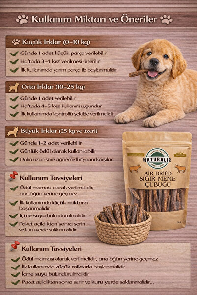 NATURALİS BARF FOOD İnek Meme Çubuğu 150 Gr Organik Doğal Çiğnemelik Köpek Ödül Maması %100 AirDried İnek Meme