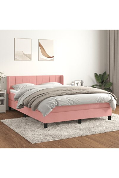 Concept Pat box spring cu saltea, roz, 140x190 cm, catifea