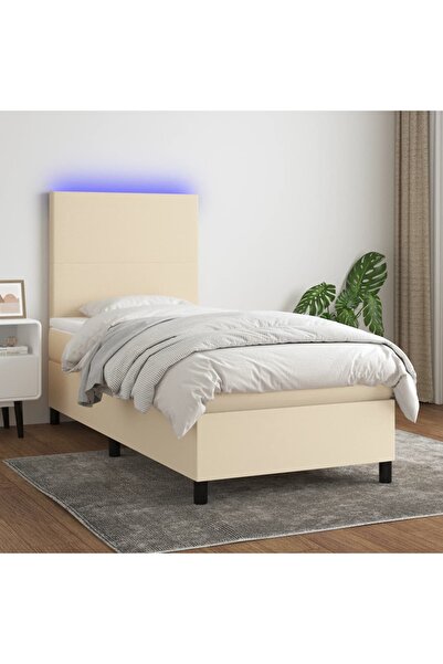 Concept Κρεβάτι με ελατήρια, στρώμα και LED, κρεμ, 100x200 cm, ύφασμα