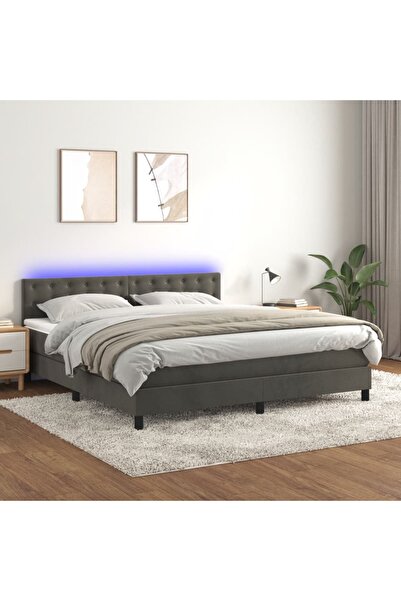 Concept Pat cu arcuri, saltea și LED, gri închis, 180x200 cm, catifea