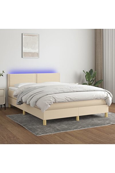 Concept Pat cu arcuri, saltea și LED, crem, 140x200 cm, textil