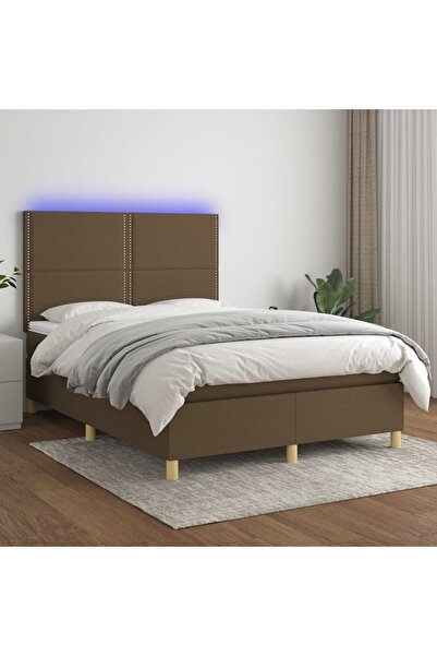 Concept Pat cu arcuri, saltea și LED, maro închis, 140x190 cm, textil