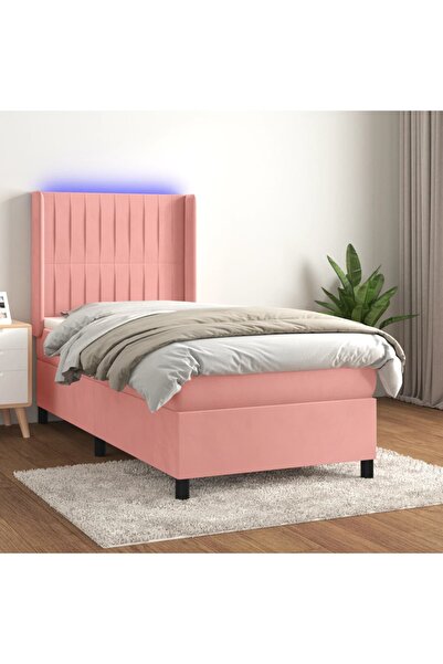 Concept Pat cu arcuri, saltea și LED, negru, 90x200 cm, catifea